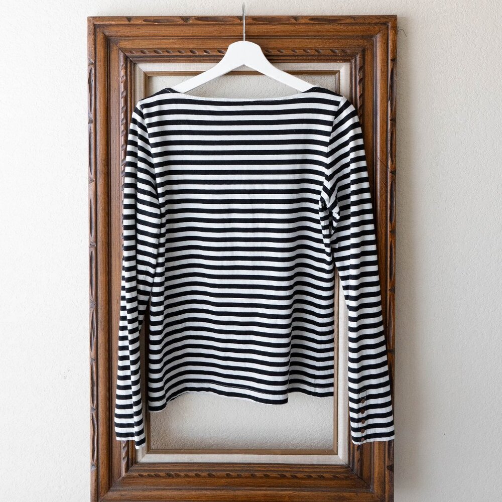 H&M Womens Size Large Black & White Horizontal Stripe Boatneck Long Sleeve